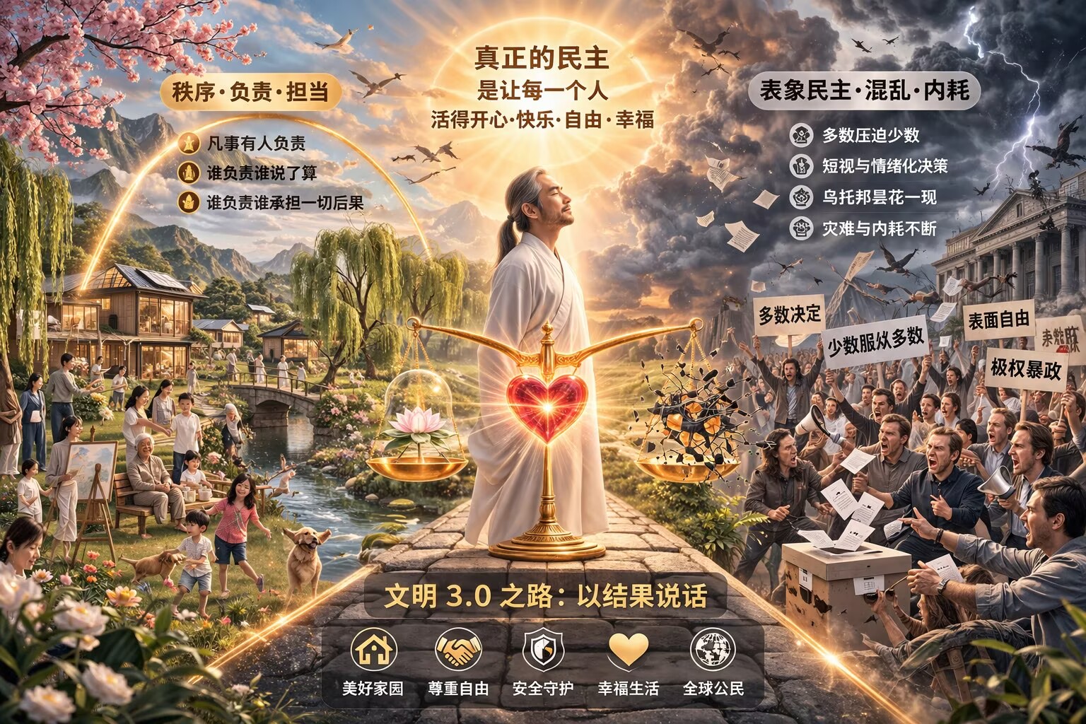 独裁与民主的本质对比：秩序是否优于表象自由？