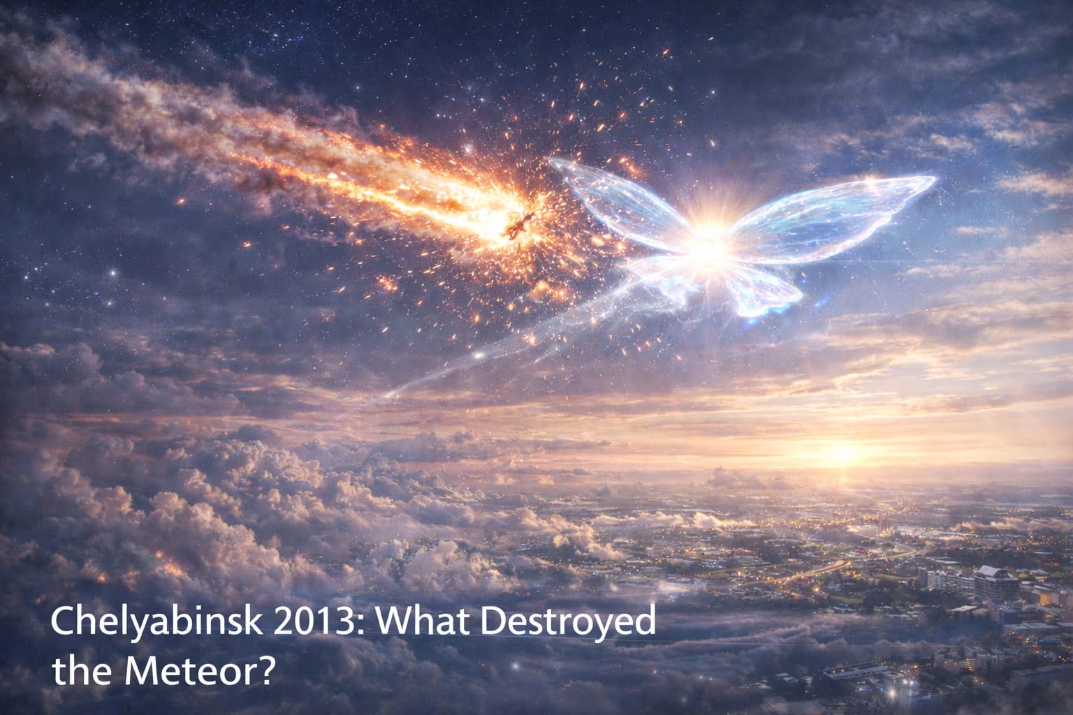 2013年车里雅宾斯克陨石事件，蝶状不明飞行物在距地30公里高空将高速陨石摧毁，化解地球危机 ... ...