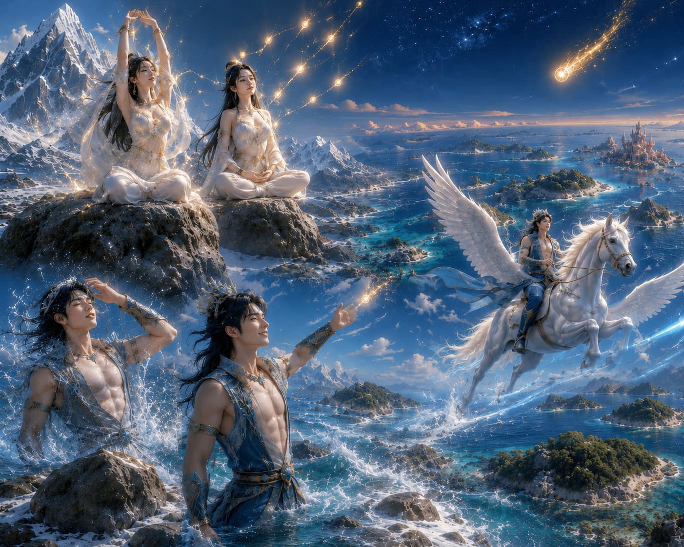 依据雪峰《仙岛群岛洲》描写创作的插图：玉娥天仙与豚娃大仙跨越群岛奔赴使命之约，象征生命禅院导游与总院 ...